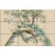 Botanical ceramic tile mural with tree branches and green leaves